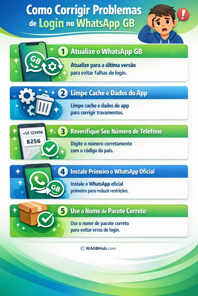 Como Corrigir Problemas de Login no WhatsApp GB infographic