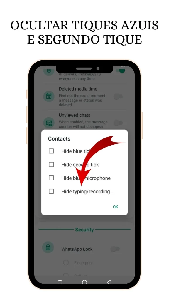 Ocultar Status de Digitação e Gravação whatsapp gb screenshot